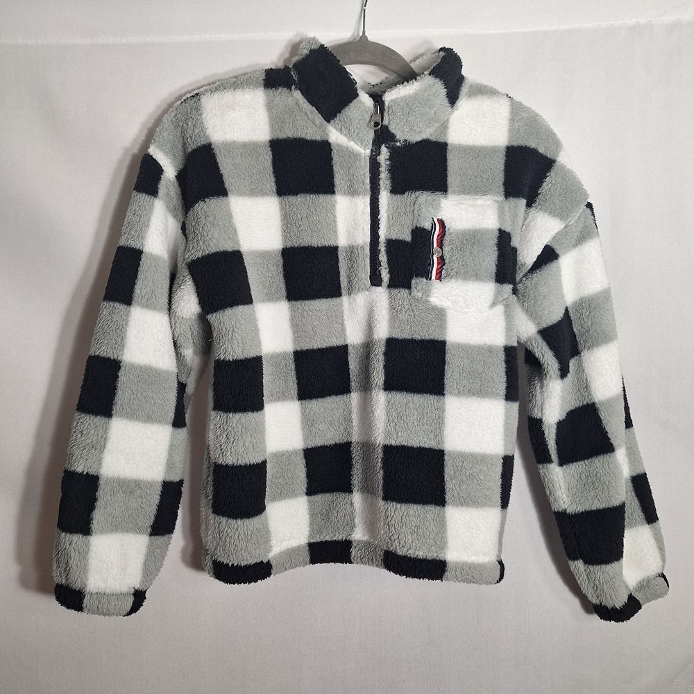 Tommy Hilfiger Youth Sweatshirt Faux Sherpa Fleece Pull Over Checker Large